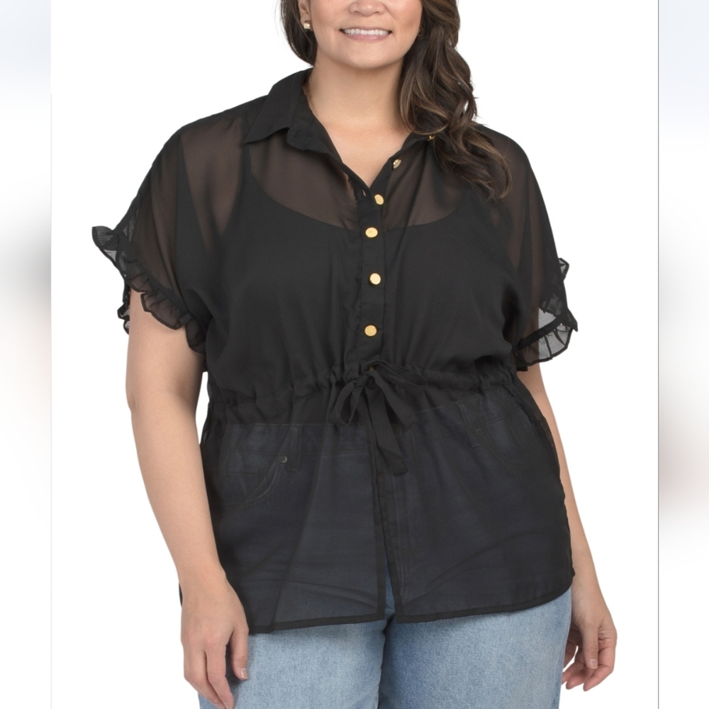 Us Together Plus Ruffle Sleeve Peplum Top